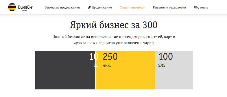 Тариф Билайн "Яркий бизнес за 300"