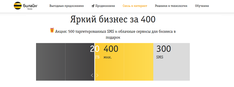 Тариф Билайн "Яркий бизнес за 400"